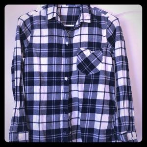 Blue and white flannel shirt